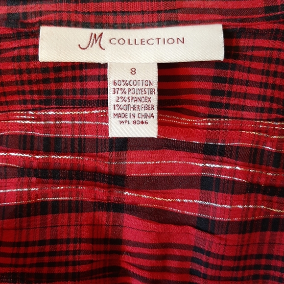 JM Collection, Size: 8, Button Down Shirt, Color: Red, Black, accents of Silver. - Picture 5 of 6